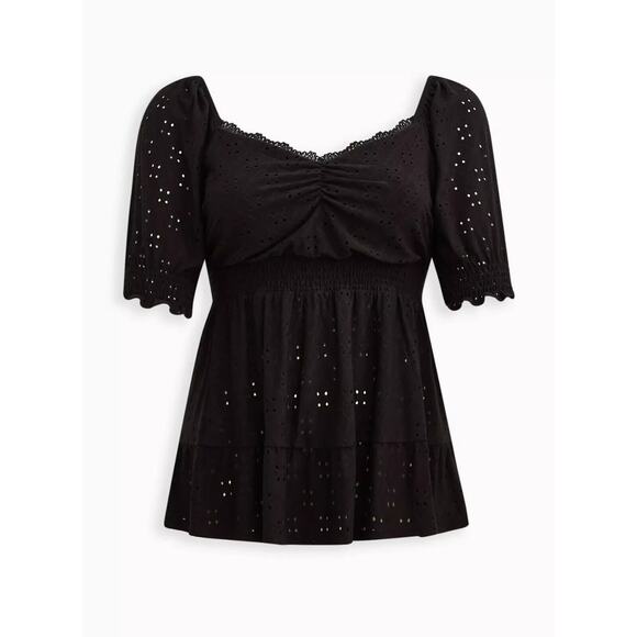 NWT Torrid Eyelet Smocked Waist & Sleeve Sweetheart Top Black Plus Size 5 5X - Picture 14 of 16